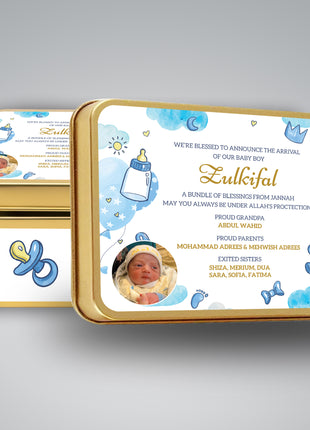 Premium Birth Announcement Tin Boxes – Custom Printed Baby Arrival Gifts & Methie Boxes in Pakistan