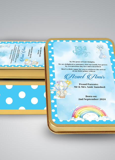 Premium Birth Announcement Tin Boxes – Custom Printed Baby Arrival Gifts & Methie Boxes in Pakistan