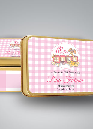 Premium Birth Announcement Tin Boxes – Custom Printed Baby Arrival Gifts & Methie Boxes in Pakistan
