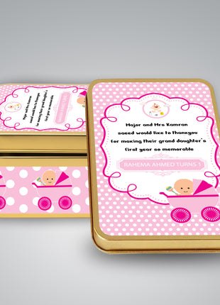 Premium Birth Announcement Tin Boxes – Custom Printed Baby Arrival Gifts & Methie Boxes in Pakistan