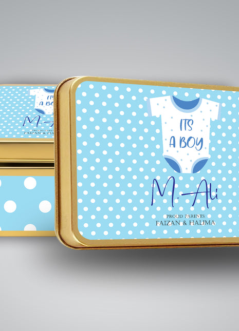 Premium Birth Announcement Tin Boxes – Custom Printed Baby Arrival Gifts & Methie Boxes in Pakistan