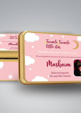 Premium Birth Announcement Tin Boxes – Custom Printed Baby Arrival Gifts & Methie Boxes in Pakistan