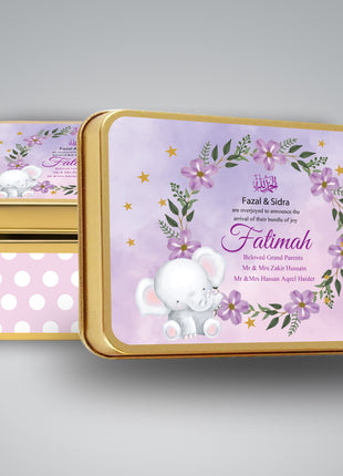 Premium Birth Announcement Tin Boxes – Custom Printed Baby Arrival Gifts & Methie Boxes in Pakistan
