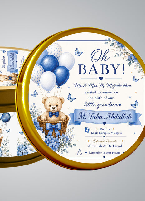 Premium Birth Announcement Tin Boxes – Custom Printed Baby Arrival Gifts & Methie Boxes in Pakistan