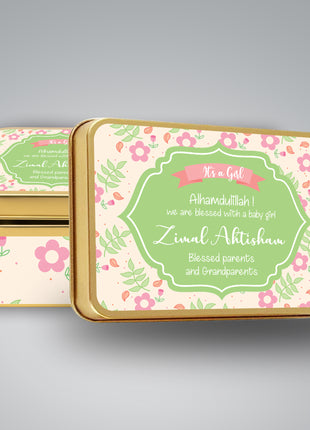 Premium Birth Announcement Tin Boxes – Custom Printed Baby Arrival Gifts & Methie Boxes in Pakistan