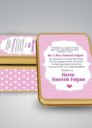Premium Birth Announcement Tin Boxes – Custom Printed Baby Arrival Gifts & Methie Boxes in Pakistan