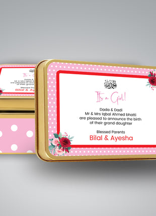 Premium Birth Announcement Tin Boxes – Custom Printed Baby Arrival Gifts & Methie Boxes in Pakistan