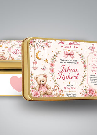 Premium Birth Announcement Tin Boxes – Custom Printed Baby Arrival Gifts & Methie Boxes in Pakistan