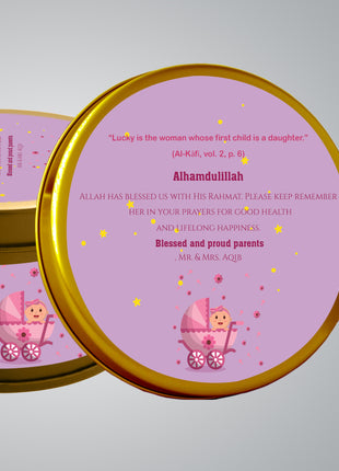 Premium Birth Announcement Tin Boxes – Custom Printed Baby Arrival Gifts & Methie Boxes in Pakistan