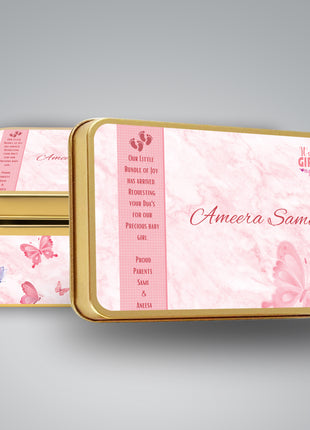 Premium Birth Announcement Tin Boxes – Custom Printed Baby Arrival Gifts & Methie Boxes in Pakistan
