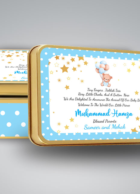 Premium Birth Announcement Tin Boxes – Custom Printed Baby Arrival Gifts & Methie Boxes in Pakistan