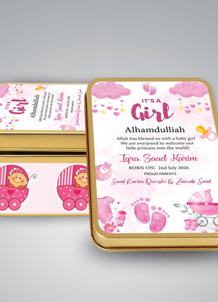 Premium Birth Announcement Tin Boxes – Custom Printed Baby Arrival Gifts & Methie Boxes in Pakistan