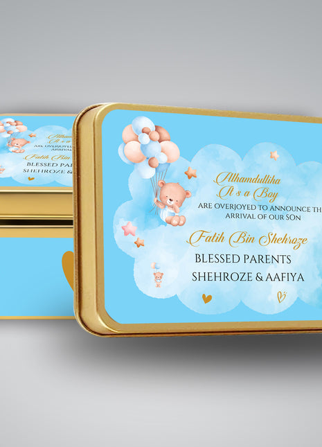 Premium Birth Announcement Tin Boxes – Custom Printed Baby Arrival Gifts & Methie Boxes in Pakistan