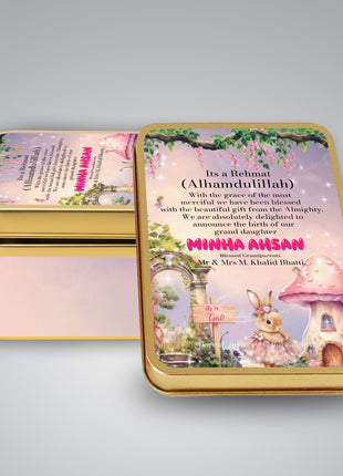 Premium Birth Announcement Tin Boxes – Custom Printed Baby Arrival Gifts & Methie Boxes in Pakistan