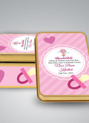 Premium Birth Announcement Tin Boxes – Custom Printed Baby Arrival Gifts & Methie Boxes in Pakistan