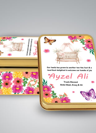 Premium Birth Announcement Tin Boxes – Custom Printed Baby Arrival Gifts & Methie Boxes in Pakistan