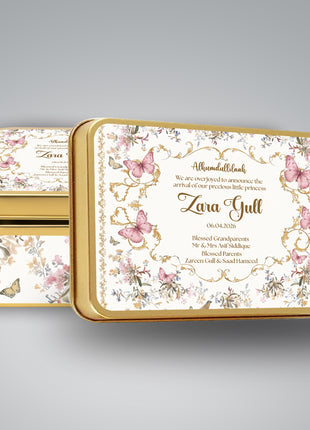 Premium Birth Announcement Tin Boxes – Custom Printed Baby Arrival Gifts & Methie Boxes in Pakistan
