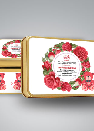 Premium Birth Announcement Tin Boxes – Custom Printed Baby Arrival Gifts & Methie Boxes in Pakistan