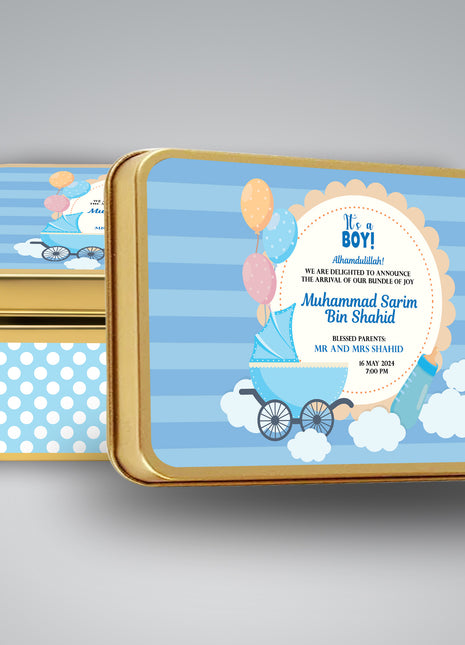 Premium Birth Announcement Tin Boxes – Custom Printed Baby Arrival Gifts & Methie Boxes in Pakistan