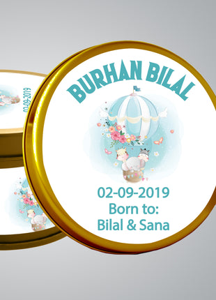 Premium Birth Announcement Tin Boxes – Custom Printed Baby Arrival Gifts & Methie Boxes in Pakistan