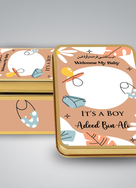 Premium Birth Announcement Tin Boxes – Custom Printed Baby Arrival Gifts & Methie Boxes in Pakistan