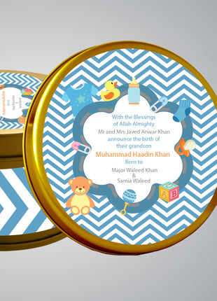 Premium Birth Announcement Tin Boxes – Custom Printed Baby Arrival Gifts & Methie Boxes in Pakistan