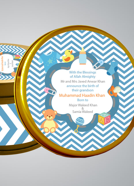 Premium Birth Announcement Tin Boxes – Custom Printed Baby Arrival Gifts & Methie Boxes in Pakistan