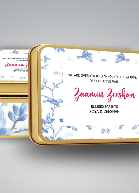 Premium Birth Announcement Tin Boxes – Custom Printed Baby Arrival Gifts & Methie Boxes in Pakistan