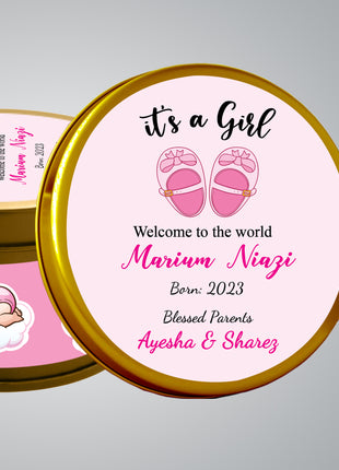 Premium Birth Announcement Tin Boxes – Custom Printed Baby Arrival Gifts & Methie Boxes in Pakistan