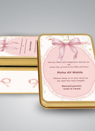 Premium Birth Announcement Tin Boxes – Custom Printed Baby Arrival Gifts & Methie Boxes in Pakistan