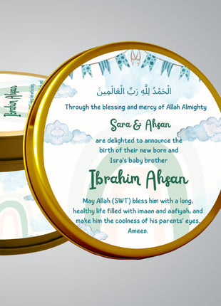 Premium Birth Announcement Tin Boxes – Custom Printed Baby Arrival Gifts & Methie Boxes in Pakistan