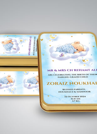 Premium Birth Announcement Tin Boxes – Custom Printed Baby Arrival Gifts & Methie Boxes in Pakistan