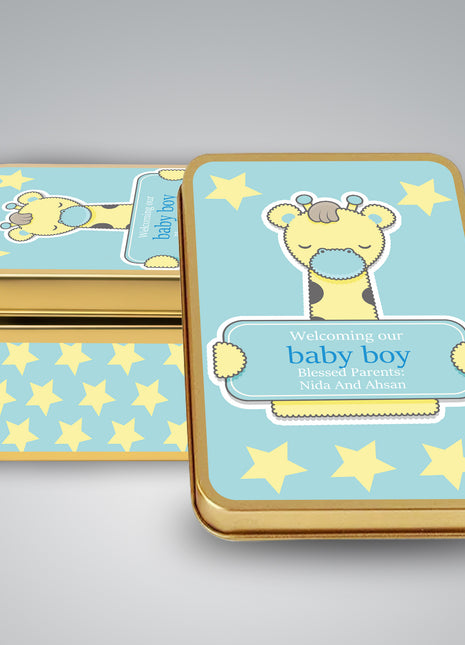 Premium Birth Announcement Tin Boxes – Custom Printed Baby Arrival Gifts & Methie Boxes in Pakistan
