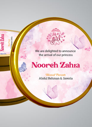 Premium Birth Announcement Tin Boxes – Custom Printed Baby Arrival Gifts & Methie Boxes in Pakistan