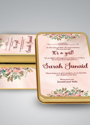 Premium Birth Announcement Tin Boxes – Custom Printed Baby Arrival Gifts & Methie Boxes in Pakistan