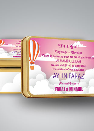 Premium Birth Announcement Tin Boxes – Custom Printed Baby Arrival Gifts & Methie Boxes in Pakistan
