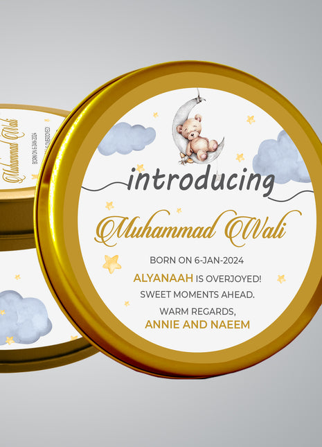 Premium Birth Announcement Tin Boxes – Custom Printed Baby Arrival Gifts & Methie Boxes in Pakistan