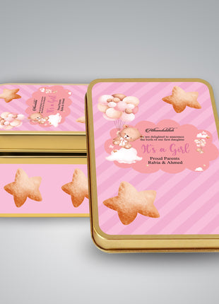 Premium Birth Announcement Tin Boxes – Custom Printed Baby Arrival Gifts & Methie Boxes in Pakistan