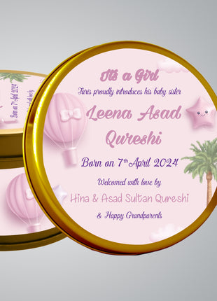 Premium Birth Announcement Tin Boxes – Custom Printed Baby Arrival Gifts & Methie Boxes in Pakistan