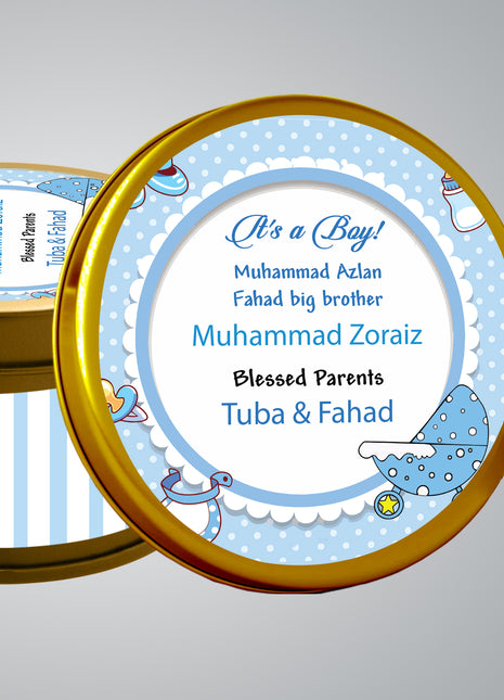 Premium Birth Announcement Tin Boxes – Custom Printed Baby Arrival Gifts & Methie Boxes in Pakistan