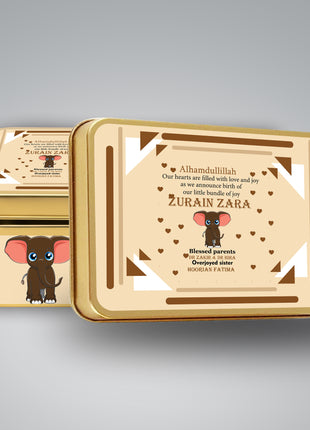 Premium Birth Announcement Tin Boxes – Custom Printed Baby Arrival Gifts & Methie Boxes in Pakistan