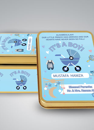 Premium Birth Announcement Tin Boxes – Custom Printed Baby Arrival Gifts & Methie Boxes in Pakistan