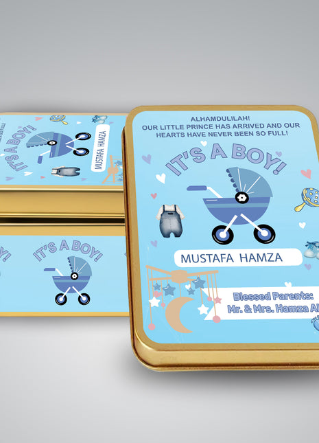 Premium Birth Announcement Tin Boxes – Custom Printed Baby Arrival Gifts & Methie Boxes in Pakistan
