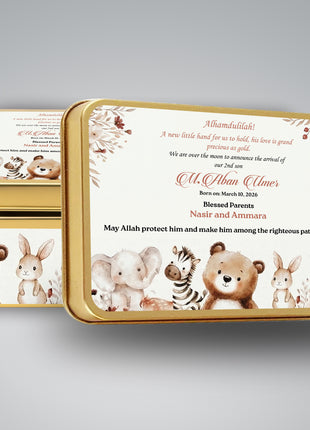 Premium Birth Announcement Tin Boxes – Custom Printed Baby Arrival Gifts & Methie Boxes in Pakistan