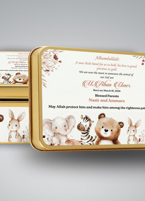 Premium Birth Announcement Tin Boxes – Custom Printed Baby Arrival Gifts & Methie Boxes in Pakistan