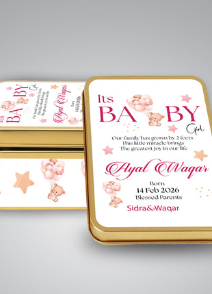 Premium Birth Announcement Tin Boxes – Custom Printed Baby Arrival Gifts & Methie Boxes in Pakistan