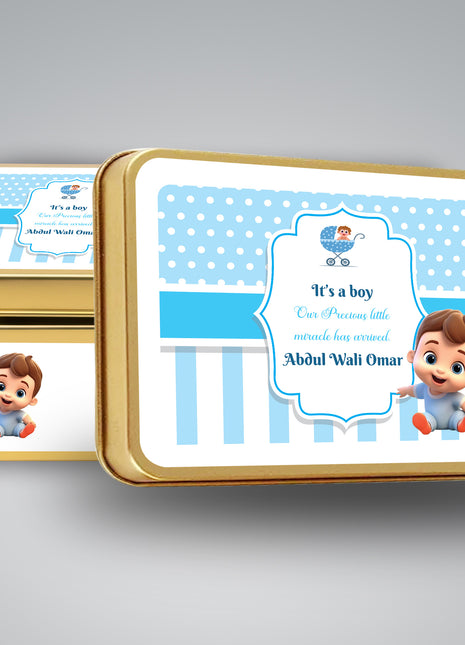 Premium Birth Announcement Tin Boxes – Custom Printed Baby Arrival Gifts & Methie Boxes in Pakistan