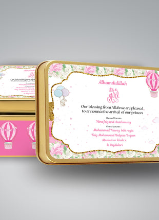 Premium Birth Announcement Tin Boxes – Custom Printed Baby Arrival Gifts & Methie Boxes in Pakistan