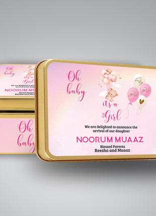 Premium Birth Announcement Tin Boxes – Custom Printed Baby Arrival Gifts & Methie Boxes in Pakistan