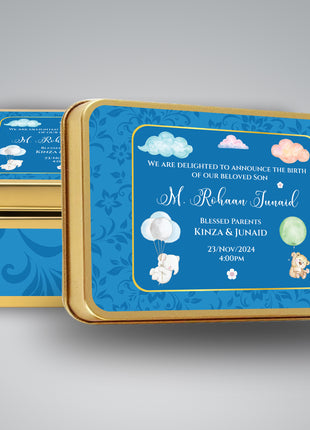 Premium Birth Announcement Tin Boxes – Custom Printed Baby Arrival Gifts & Methie Boxes in Pakistan